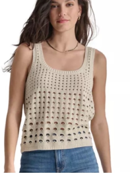 Dkny Tops - DKNY Cream Cotton Open knit eyelet lightweight coastal Festival Sweater Tank L